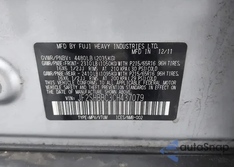 2012 Subaru Forester 2.5X z USA, uszkodzony, nr VIN JF2SHBBC3CH437079